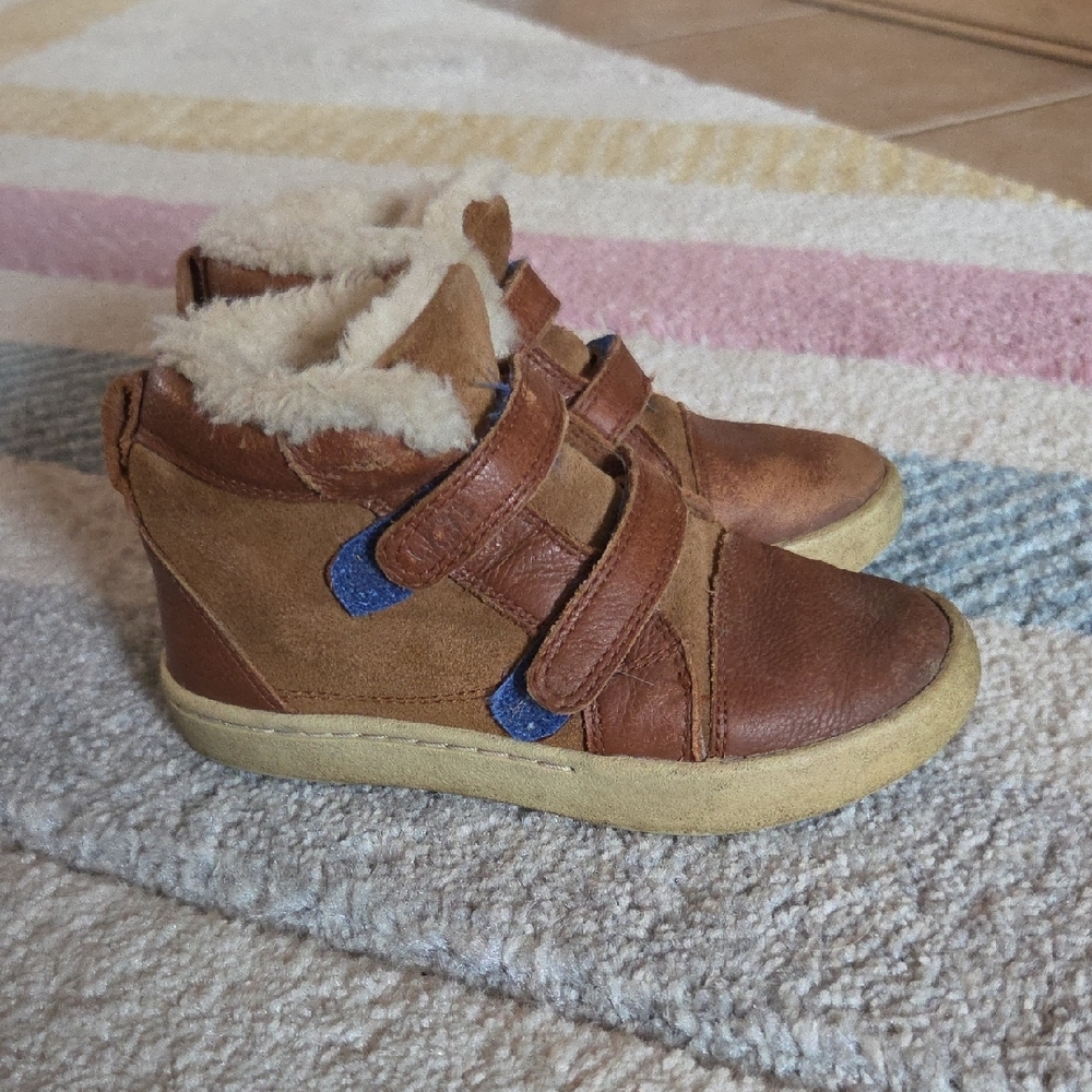 UGG Kids Chestnut Brown Suede Faux-Fur Velcro Boots